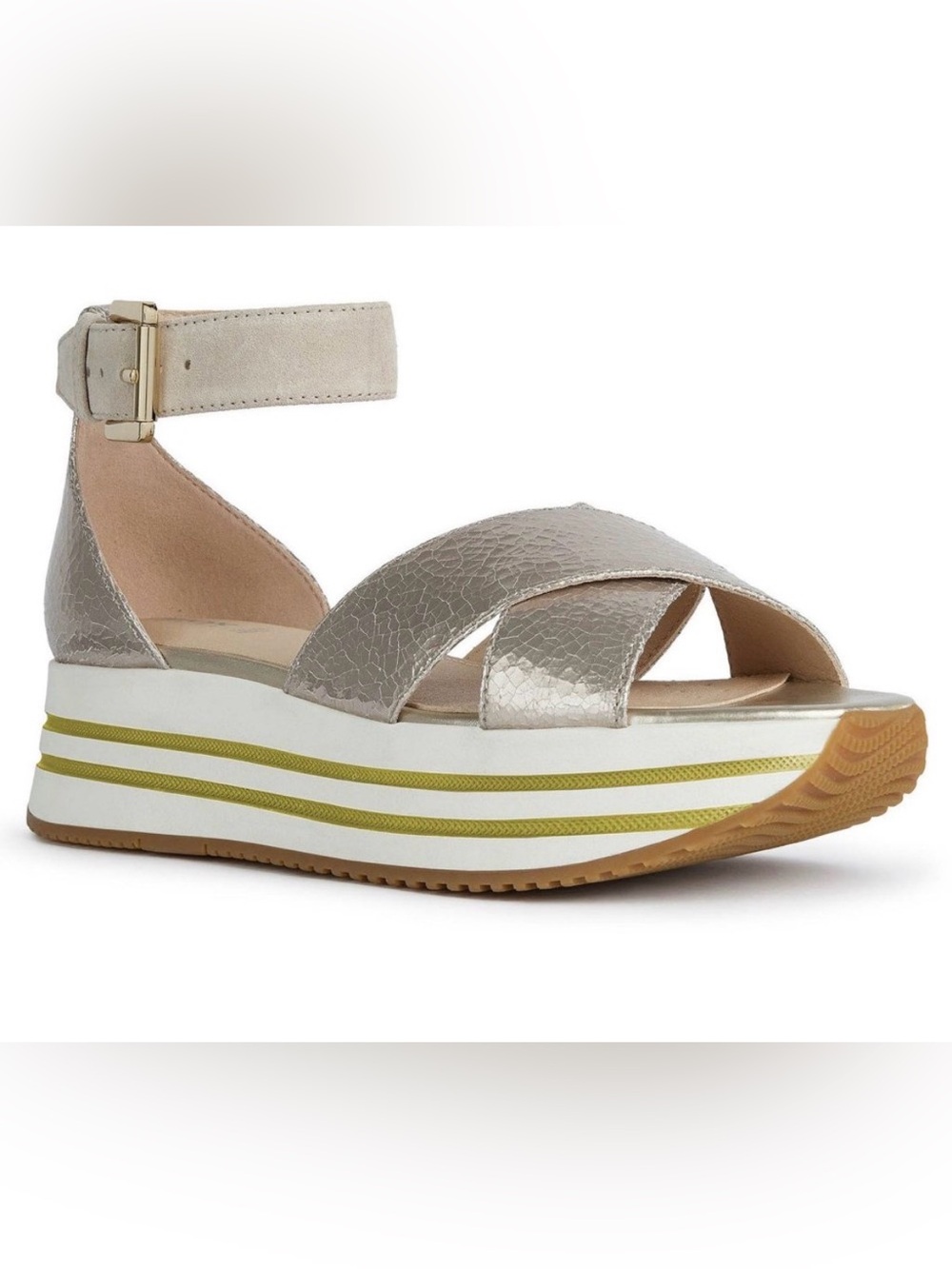 Geox Kency Crisscross Platform Sandal in a champagne color Sz 35